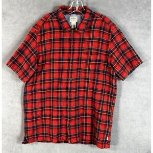 Vintage L.L. Bean Mens Shirt Large Red Plaid Textured Woven Cotton Button Up